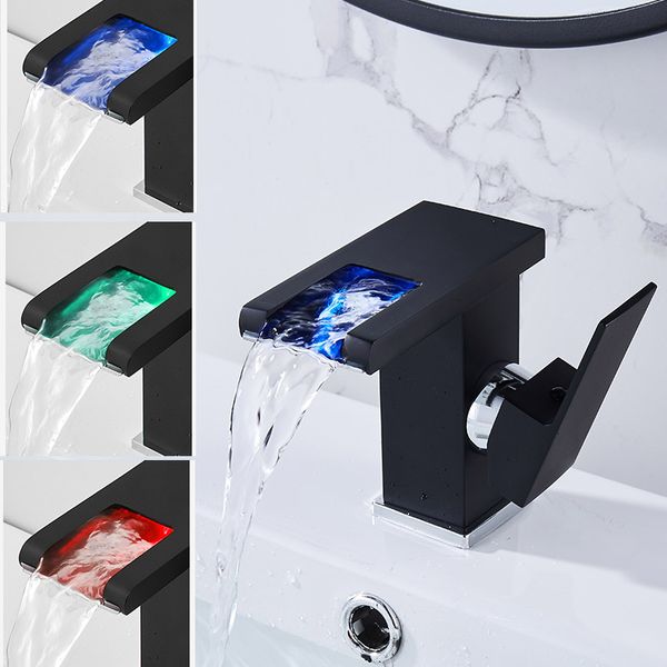 

bathroom sink faucets led temperature-controlled tap waterfall washbasin glowing and cold mixer personality color-changing faucet