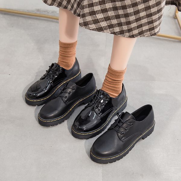 

big size shoes woman round toe oxfords women's casual female sneakers all-match flats british style large size cross leather, Black