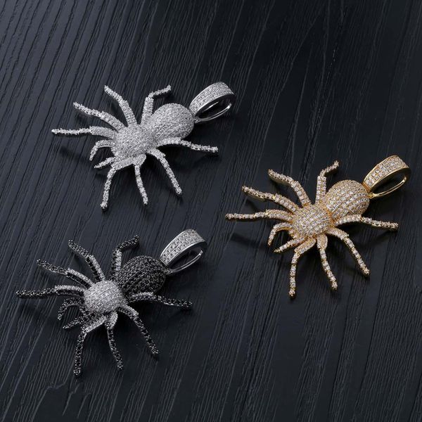 

new iced out cz spider pendant necklace mens micro paved hip hop gold silver color bling charm chains jewelry