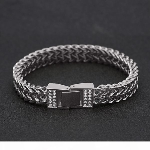 

micro cz zircon stainless steel bracelet bangles hiphop 2 row franco chain link wristband gold silver men bling jewelry, Black