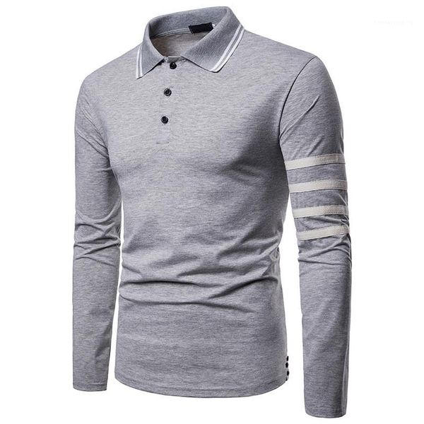 

polos fashion buttons panelled lapel neck long sleeve mens polos casual males clothing stripe panelled mens, White;black