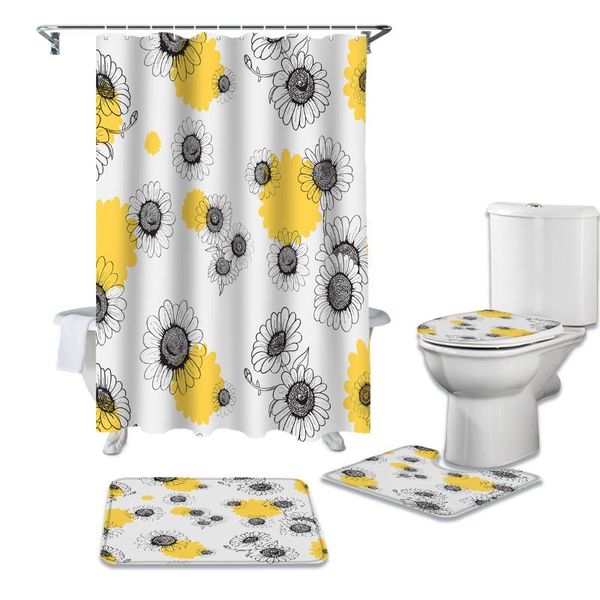 

shower curtains daisy flowers curtain sets non-slip rugs toilet lid cover and bath mat bathroom set