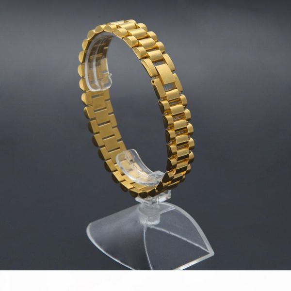 

new mens watch bracelet gold plated stainless steel strap links cuff bangles hip hop jewelry gift, Black