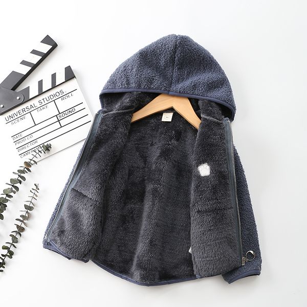 

new 2020 spring autumn child kid clithes baby boys girls polar fleece hooded jackets outwear soft thick warm, Blue;gray