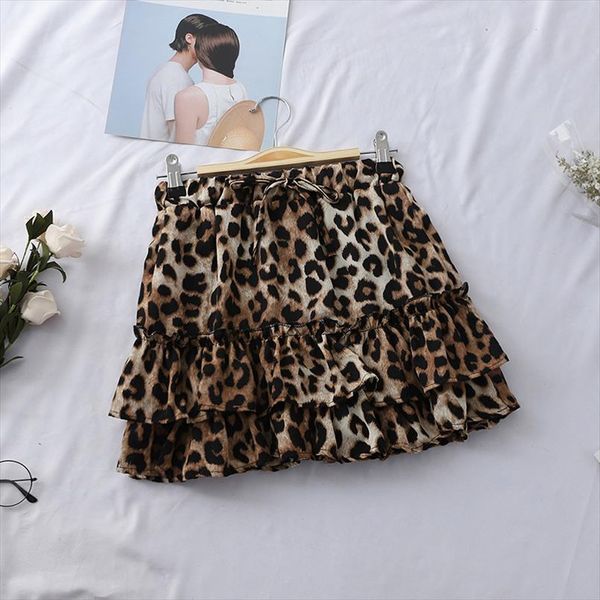 

leopard skirts women high waist a line mini skirts sashes wide leg outwear skirts 2020 summer ins women, Black