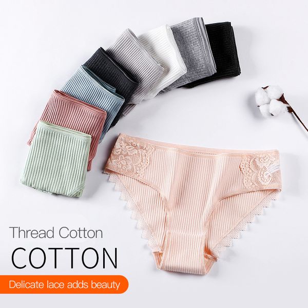 

fashion lace edge cotton cozy underwear women's traceless breathable thread medium waist large women's briefs popular, Black;pink