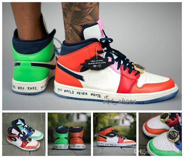 

2020 new release 1 1s basketball shoes mid fearless x melody ehsani orange green mandarin duck gold watch splicing men women sports shoes, Black