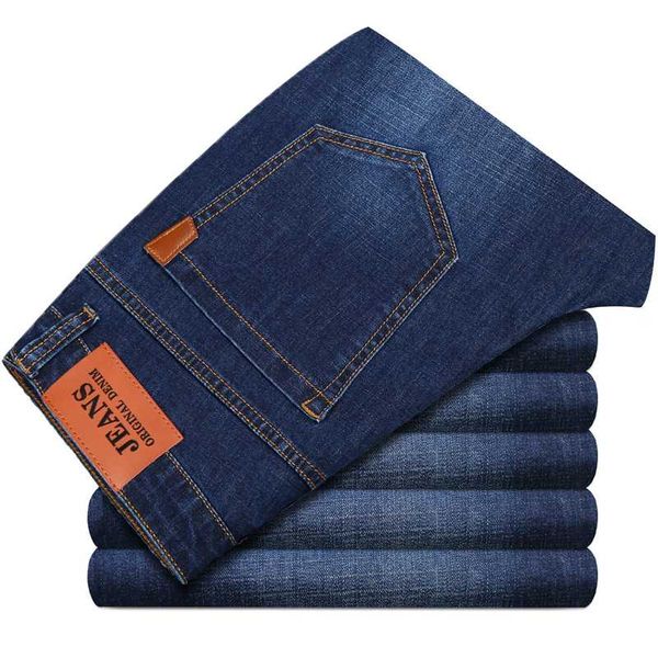 

big size 44 46 48 jeans men new stretch cotton breathable male spring autumn denim long pant lightweight jeans work leisure pant, Blue