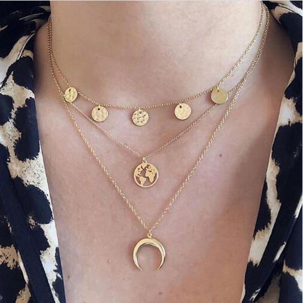 

2020 глобус луны ожерелье multiple круглый золотой подвески ожерелье для женщин мода crescent luxury jewelry этнический, Silver