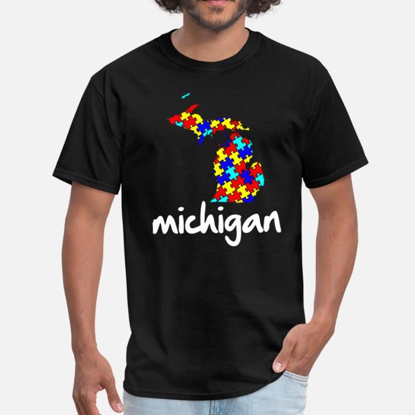 

michigan autism awareness t shirt men customized cotton o-neck fit fitness basic spring letter shirt