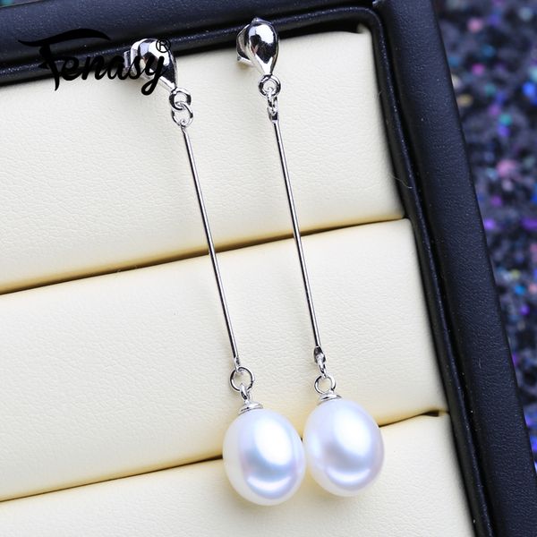 

fenasy natural pearl earrings elegant water drop shaped cubic crystal bridal 925 sterling silver long earrings