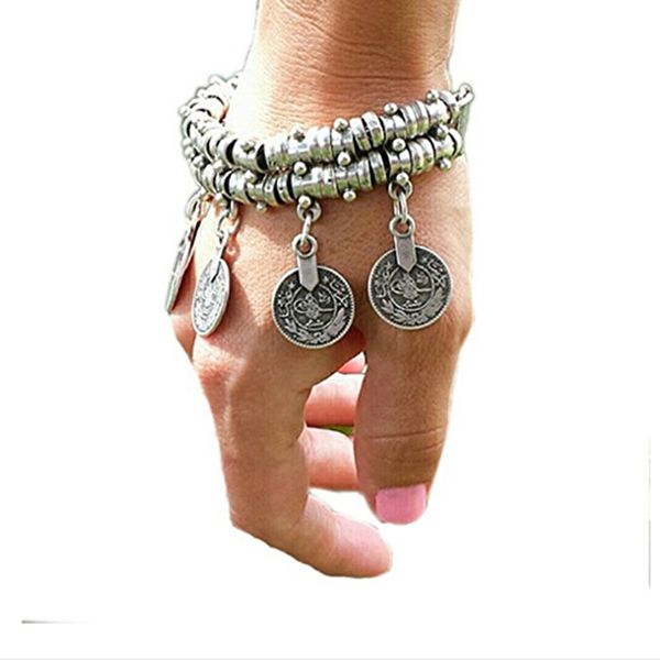 

coin drop belly dance bracelets dance bangle ethnic bohemian jewelry anklet chain carved coin tassel bracelets, Black