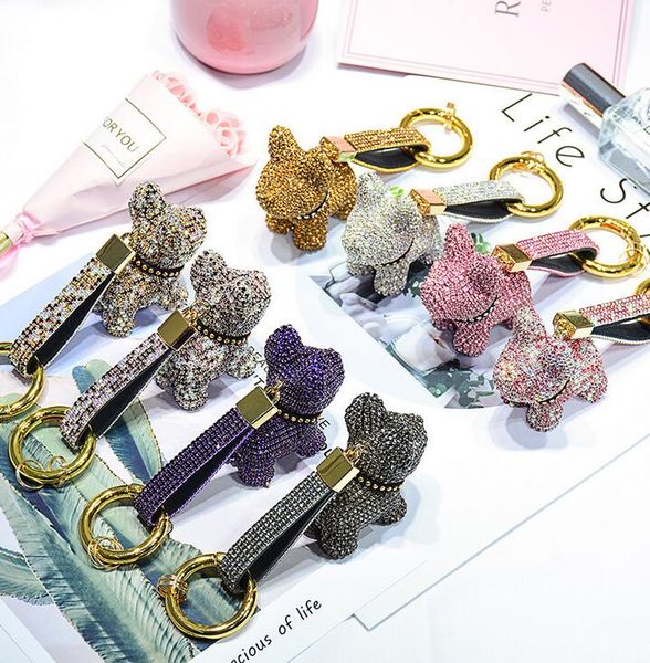 

designer full rhinestone claw chain french fighting dog keychain cartoon doll animal pendant puppy cartoon keychain accessories, Silver