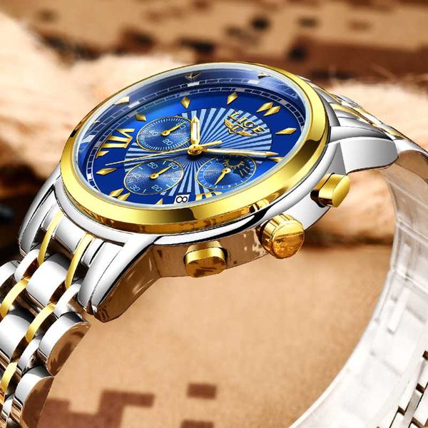 

classic blue watch for men lige fashion men waterproof sports quartz chronograph wrist watch male watches mens 2020, Slivery;brown