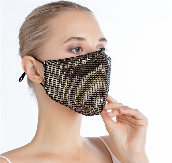 

sequins reusable can washable bling fashion filter mask mouth in face insert mask stock bling dustproof pm2.5 women protective masks jjxh