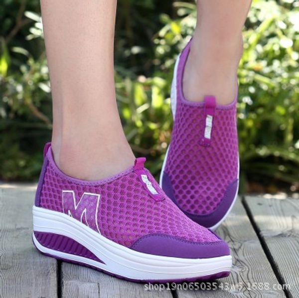 

2020 spring and summer new rocking shoes breathable women's shoes casual muffin wedges mesh, Black