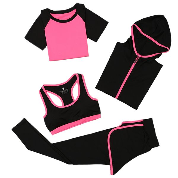 

running sets youth black sweatsuit joggers women fitness gym workout clothing 4 piece jogging suits outfit athletic wear hoodie, Black;blue