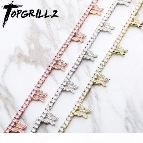 

rillz butterflys pendants 4mm tennis chain choker necklace iced out cubic zircon bling hip hop charm jewelry for men women, Silver