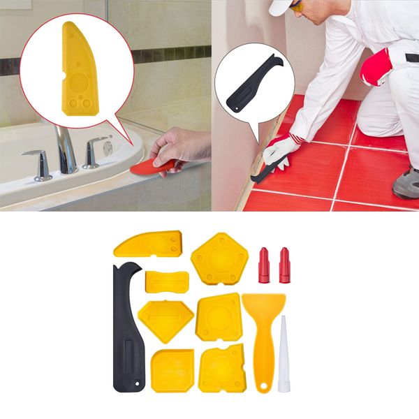 

12pcs/set caulking tool kit, kitchen silicone sealant finishing tool grout scraper caulk remover for bathroom, kitchen, room sealing