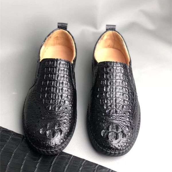 

exotic crocodile skin men's casual comfortable walking shoes footwear moccasins genuine alligator leather male driving loafers, Black