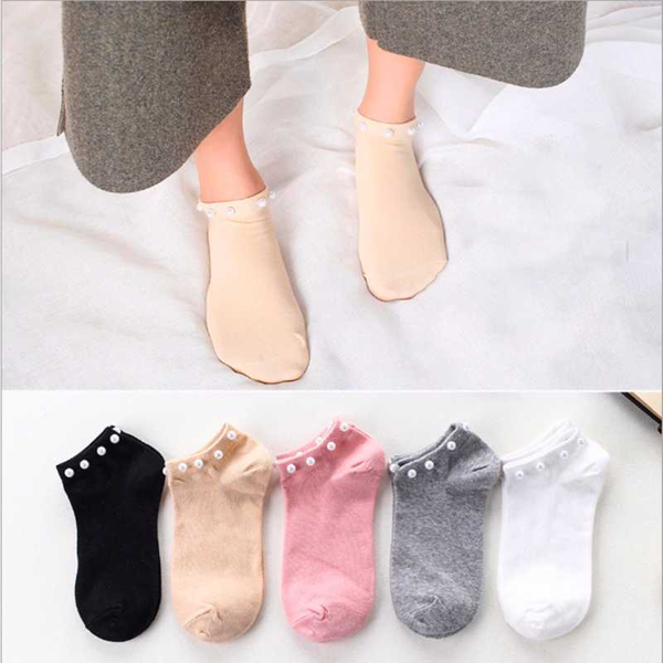 

1pair 2020 summer fashion female socks womens silver silk pearl socks ladies crystal short thin crystal warm feet, Black;white
