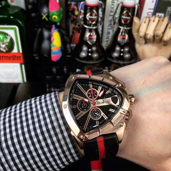 

luxury lambbo mens watch gini mens watch triangle shield fashion assertive cool sports mens non-mechanical watch, Slivery;brown