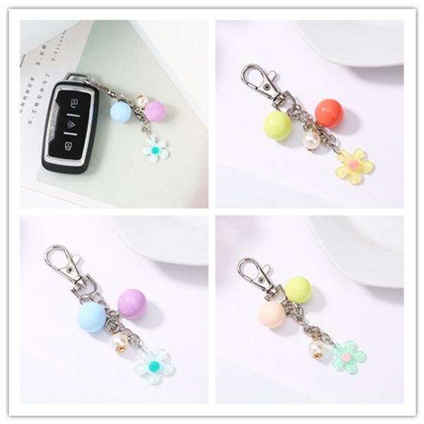

new creative candy color beads small flower keychain cute car bag pendant solid color beads small gifts, Silver