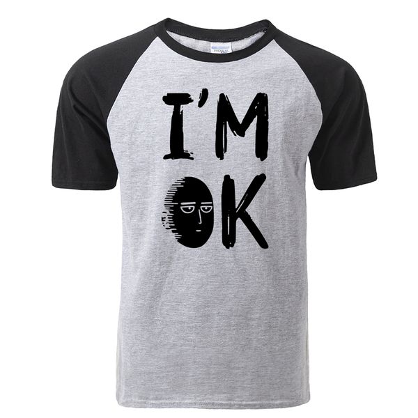 

japanese anime one punch-man t shirt funny i'm ok printed raglan tshirt men summer cotton hip hop tees harajuku streetwear