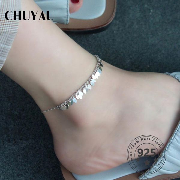 

chuyau 925 sterling silver leaf tassel anklet chain anklets elegant fashion adjustable anklet for womentrendy foot jewelry, Red;blue