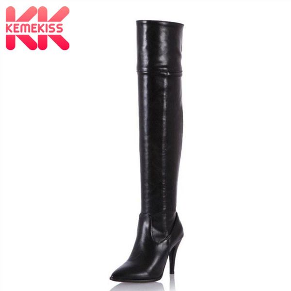 

kemekiss плюс размер 33-48 женщины высокий каблук сапоги на молнии тонкие каблуки зима за колено сапоги мода sexy теплое женская обувь обувь, Black