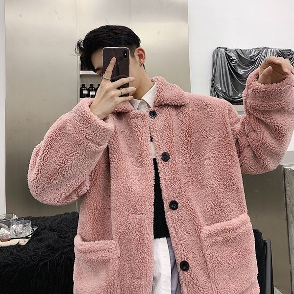 

2020 autumn new korean men's trend icelandic velvet thickening lapel fur collar loose street casual jacket, Black