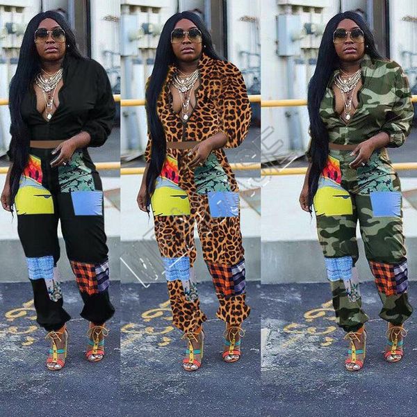 

women tracksuit designer camouflage leopard print long sleeve zipper jacket coat pants leggings two piece suit casual sports suit d81703, Gray