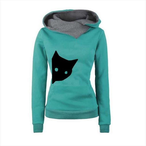 

2020 новая мода cat печать толстовка femmes повседневный loog рукавом толстовки фуфаек pattern комфортная street толстые пуловеры, Black