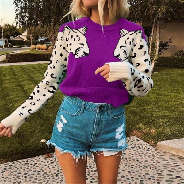 

print sweater o neck long sleeve womens sweater wool winter ladies clothing women colorful leopard, White;black
