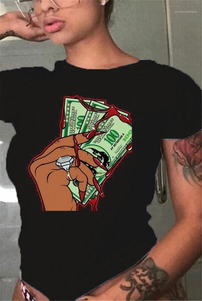 

одежда летняя женская дизайнер tshirts тонкий доллар шаблон печатается с коротким рукавом tops casual плюс размер женщин, White