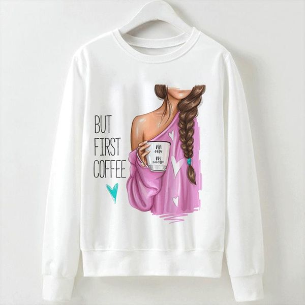 

autumn kpop pullover women sweatshirt young coffee girl prin long sleeve fashion casual kawaii o neck harajuku hoodie plus size, Black