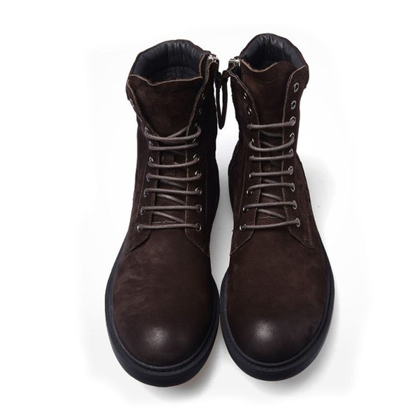

style winter new british warm men genuine leather male round toe lace up motorcycle biker shoes tooling boots, Black