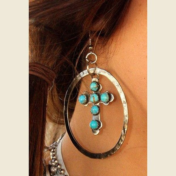 

dangle & chandelier bohemia silver color round earrings for women vintage blue resin cross beaded drop earring brincos jewelry accessories