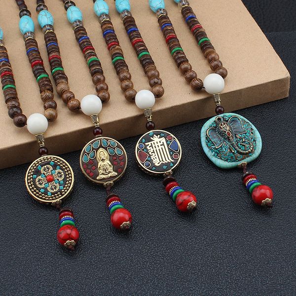 

new vintage nepal long buddhist mala wood beaded pendant & necklace ethnic bohemian boho buddha lucky jewelry for women men, Silver