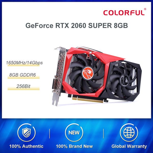 

colorfulgeforce rtx 2060 super nvidia geforce 1650mhz/14gbps gddr6 8g 256 bit memory dp/hdmi interface gaming graphics card