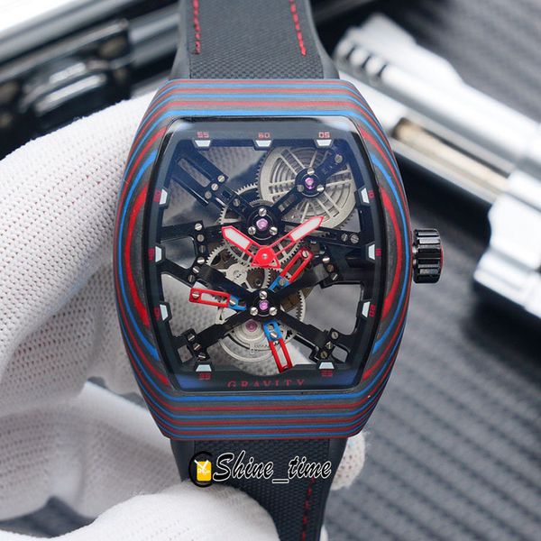 

new 44mm cs-03.sqt miyota automatic mechanical mens watch skeleton dial texture carbon fiber case rubber strap sport watches shine_time, Slivery;brown