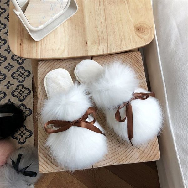 

new winter women fur slipper girl luxury indoor slides flats furry flip flops wholesale plush shoes home non-slip flat slippers, Black