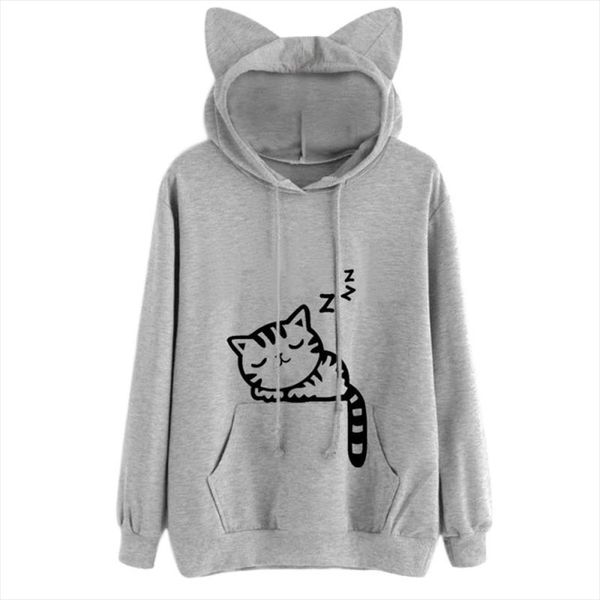 

female fashion causal cat ear hooded sweatshirts womens cat printed long sleeve pullovers hoodies drop shipping, Black