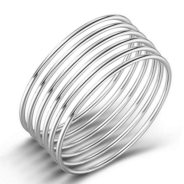 

new solid color glossy 6 piece silver plated bracelet jewelry fashion personality ladies closed silver bracelet jewelry, Black