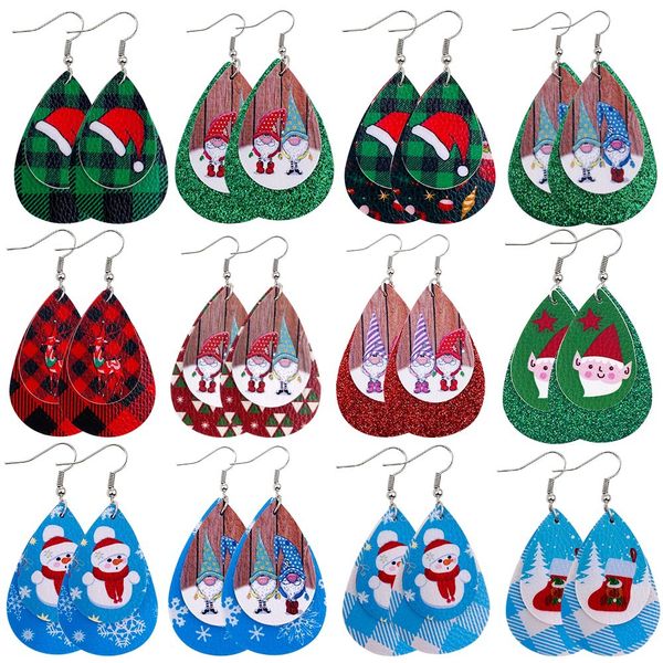 

fashion teardrop christmas leather earrings for women handmade christmas tree bell deer drops earring for christmas gift, Golden