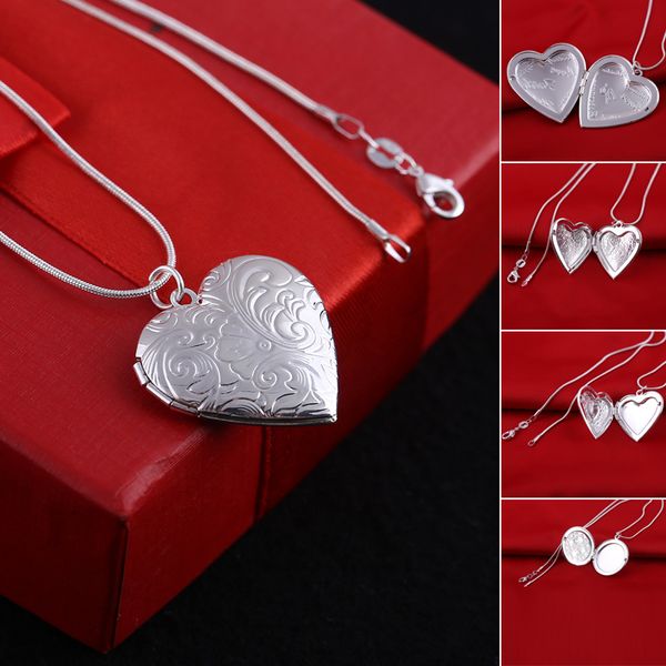 

fashion love heart choker necklaces for women charm jewelry gift creative p frame memory locket pendant necklace, Silver