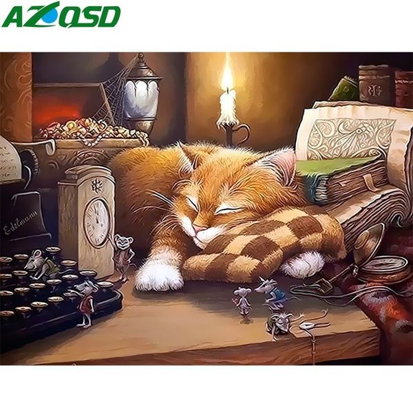 

wall art oil painting by numbers sleeping cat hand painted canvas modern diy wall picture for living room home decor szyh6316