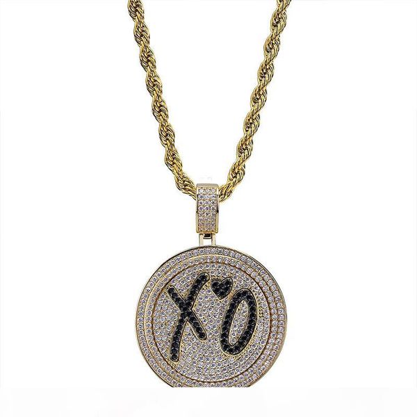 

copper cubic zircon hip hop jewelry xo pendant necklace stainless steel chain iced out chain rotatable spinner pendants, Silver