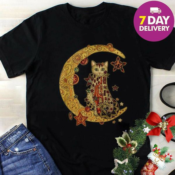 

gustav klimt cat on the moon shirt black cotton full size