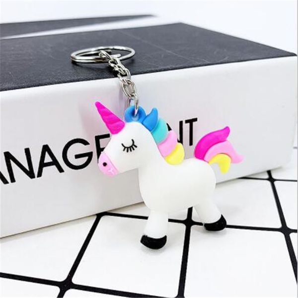 

wkoud cute fairytale pvc unicorn keychain multi-style horse key rings holder alloy key chain for women girls gift jewelry, Silver